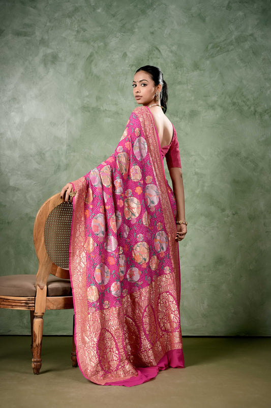 Pure Banarasi Georgette Bandhani Saree - Gulnaaz
