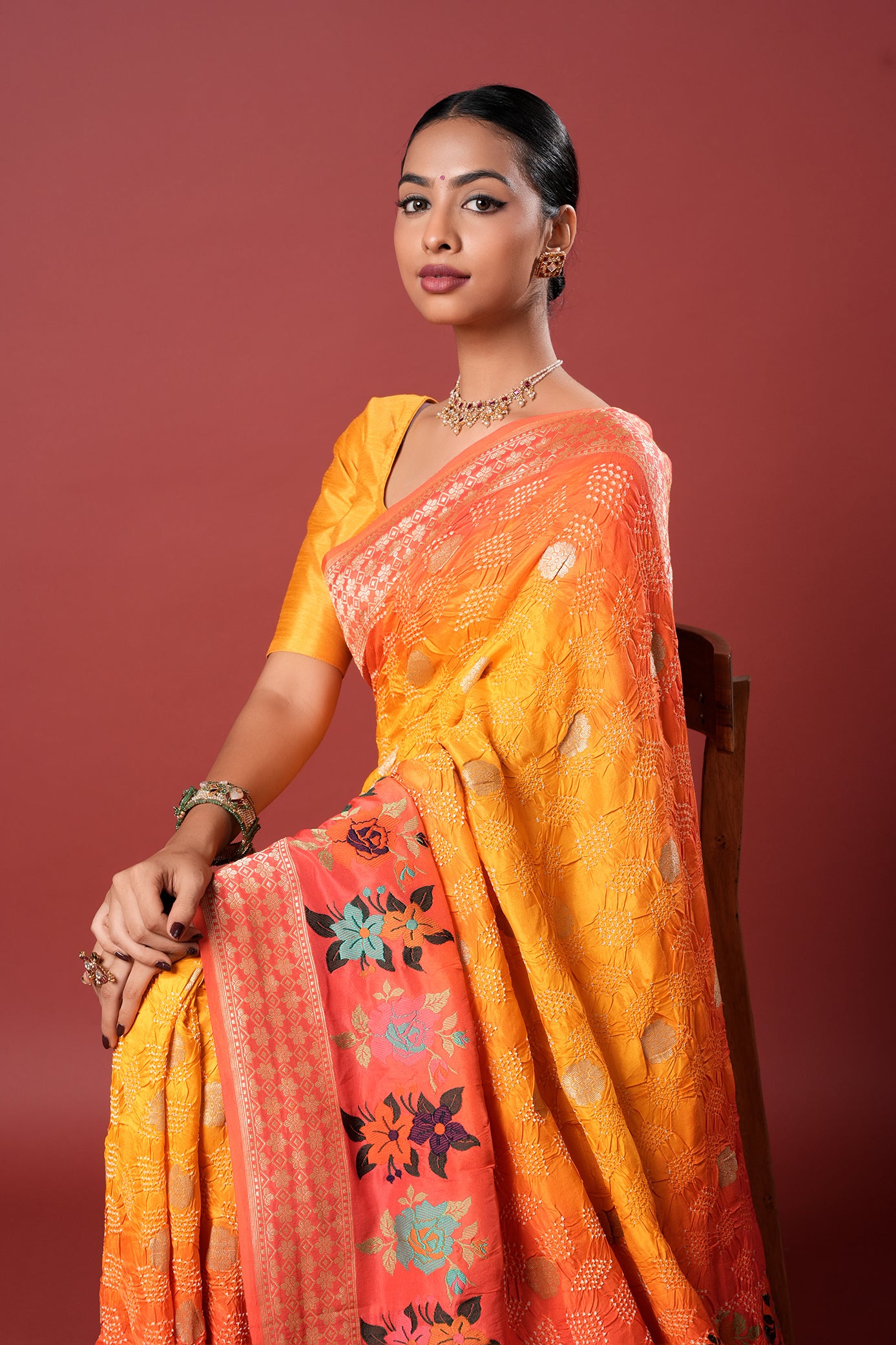 Pure Kanchepuram Silk Bandhani Saree - Agnika