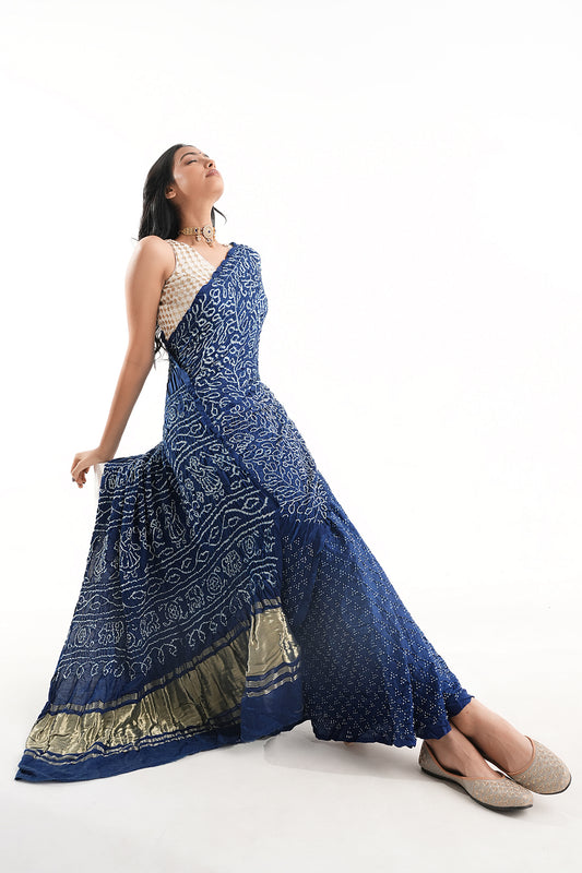 Pure Gajji Silk Bandhani Saree - Nilaya