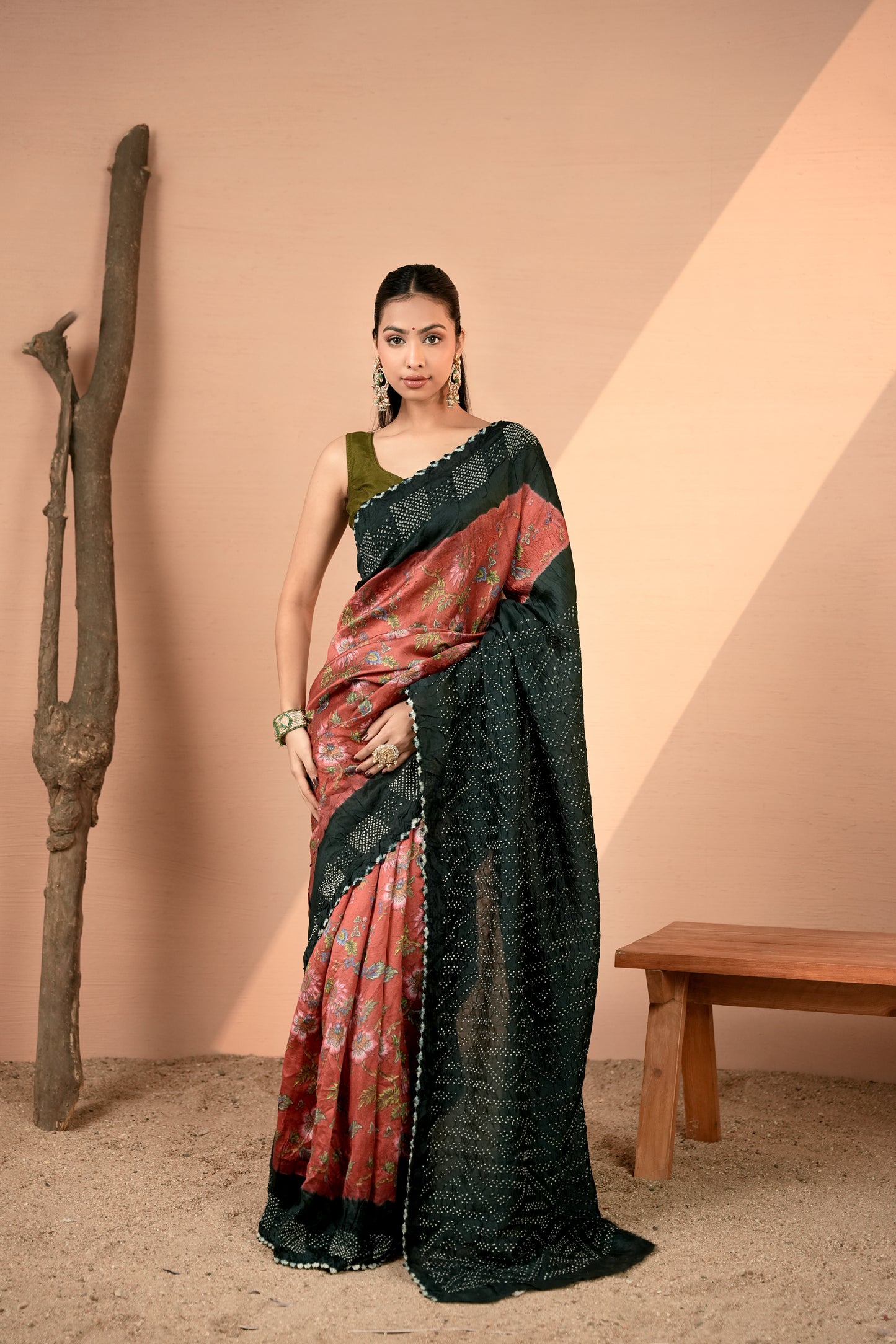 Chiniya Silk Bandhani Saree - Shyamli