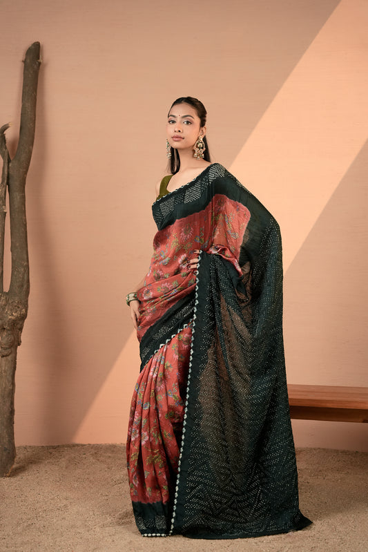 Chiniya Silk Bandhani Saree - Shyamli