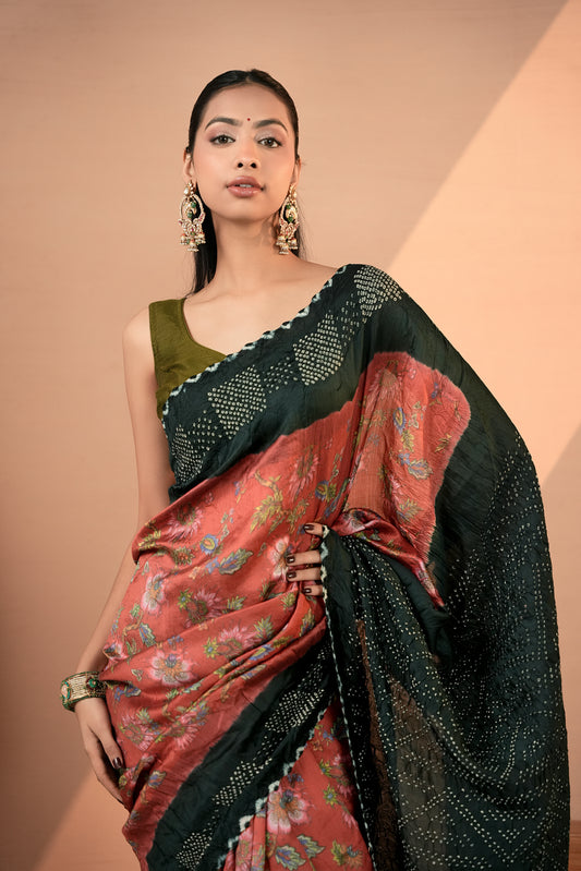 Chiniya Silk Bandhani Saree - Shyamli