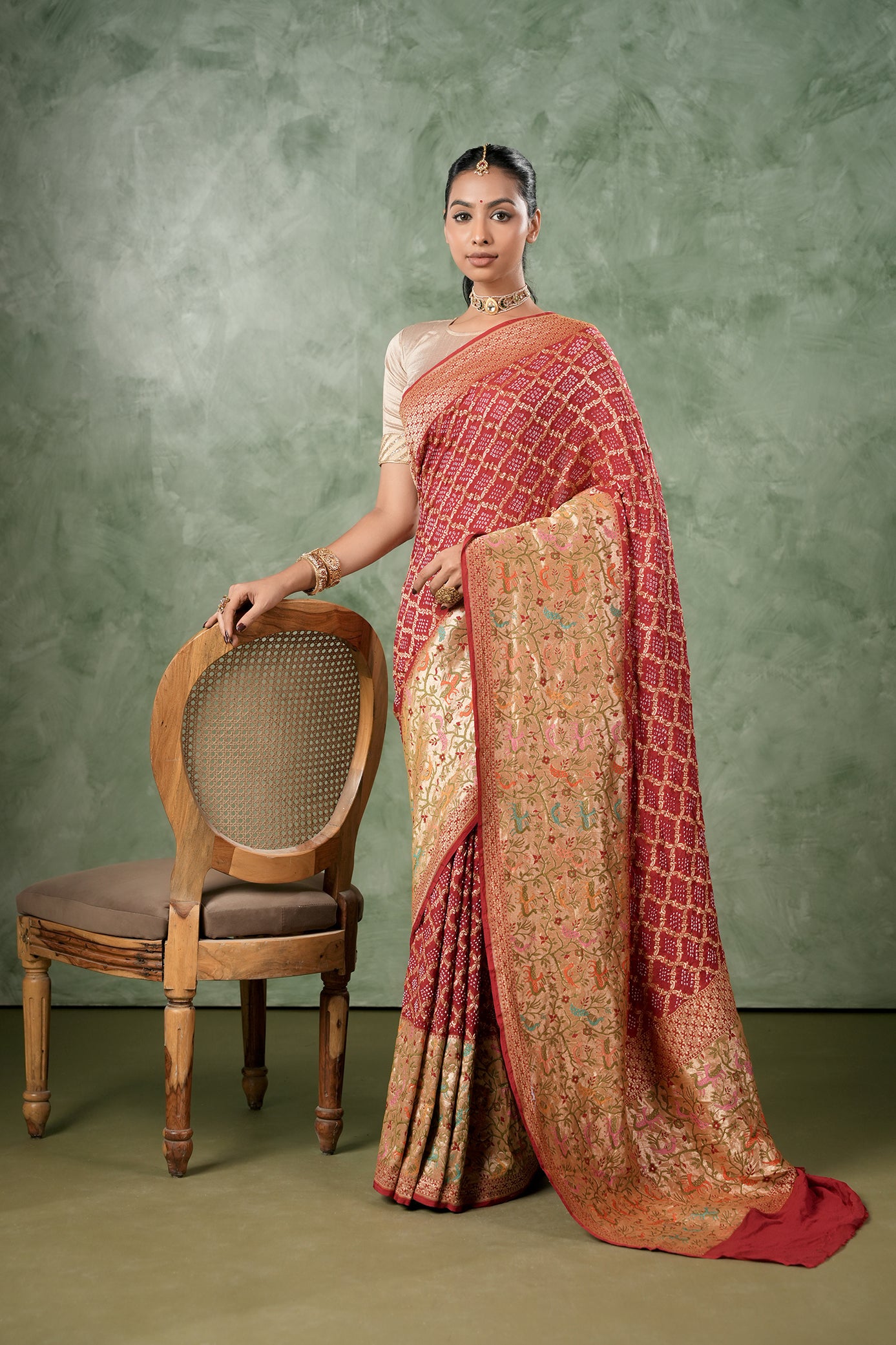Pure Banarasi Georgette Bandhani Saree - Mrigavalli