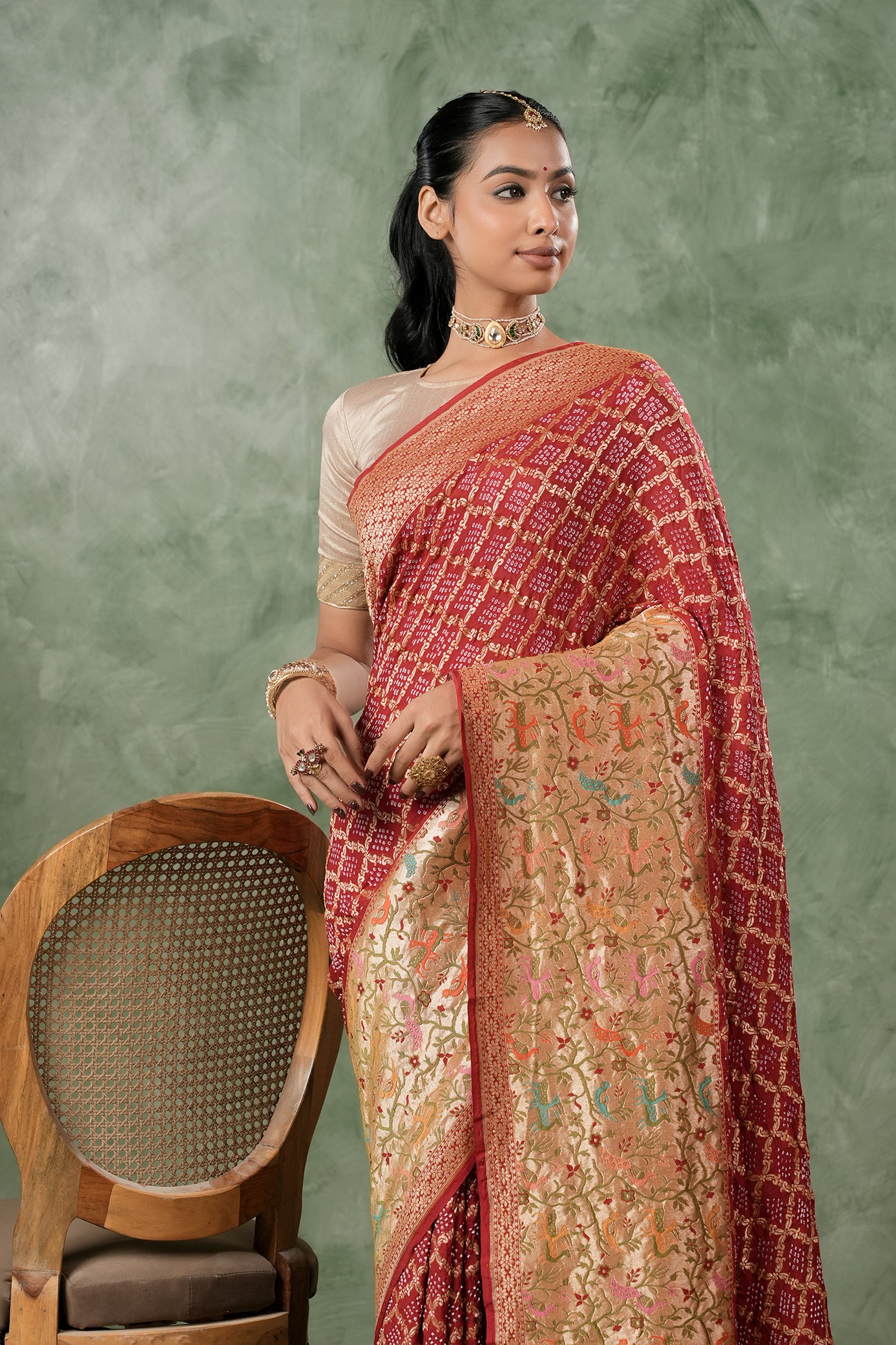 Pure Banarasi Georgette Bandhani Saree - Mrigavalli
