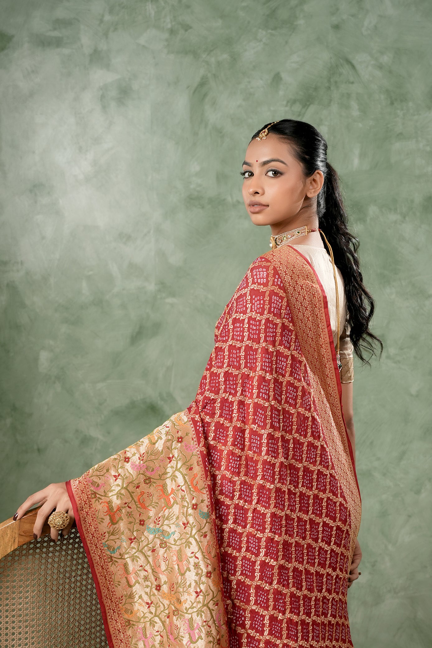 Pure Banarasi Georgette Bandhani Saree - Mrigavalli