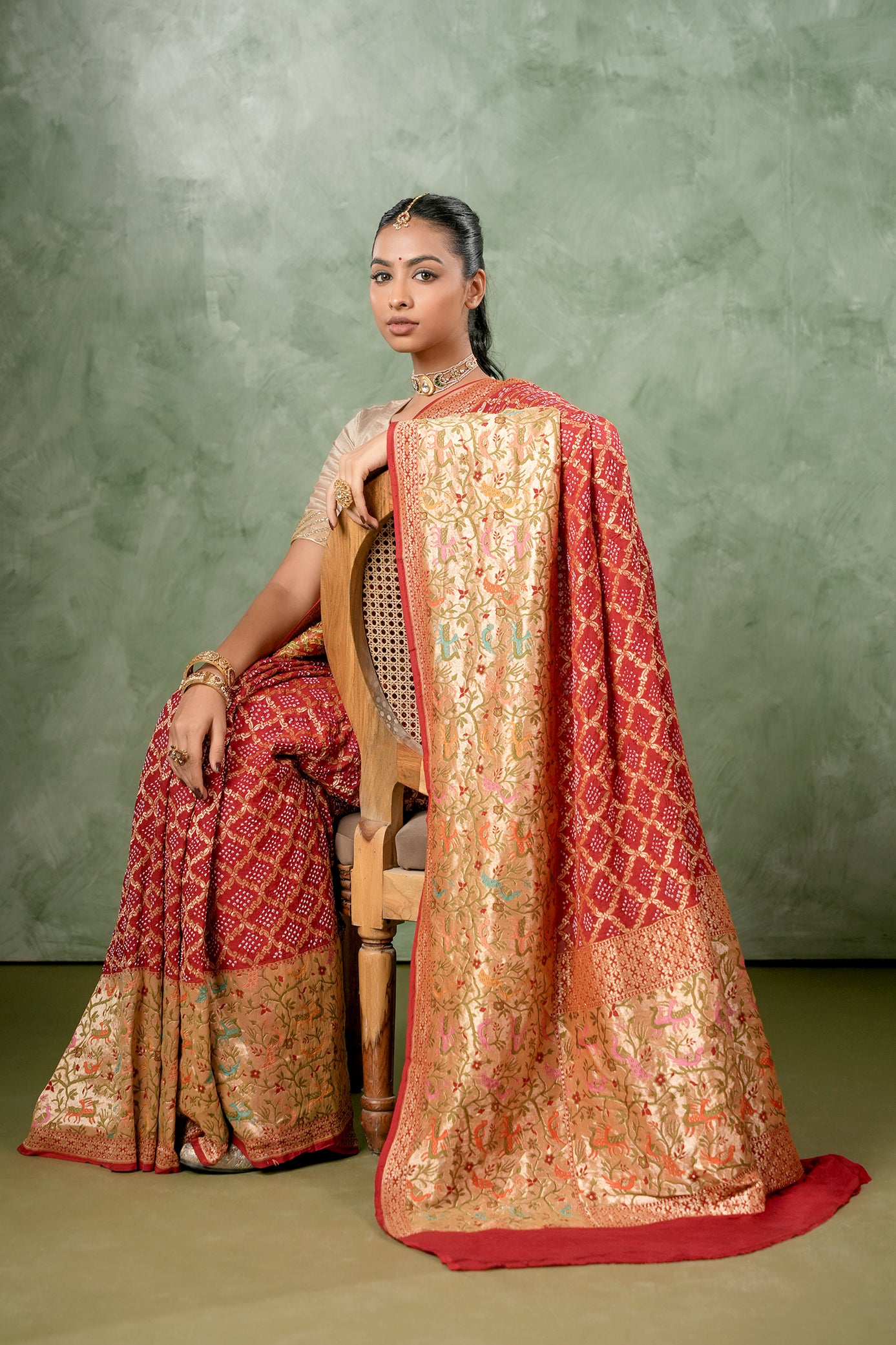 Pure Banarasi Georgette Bandhani Saree - Mrigavalli