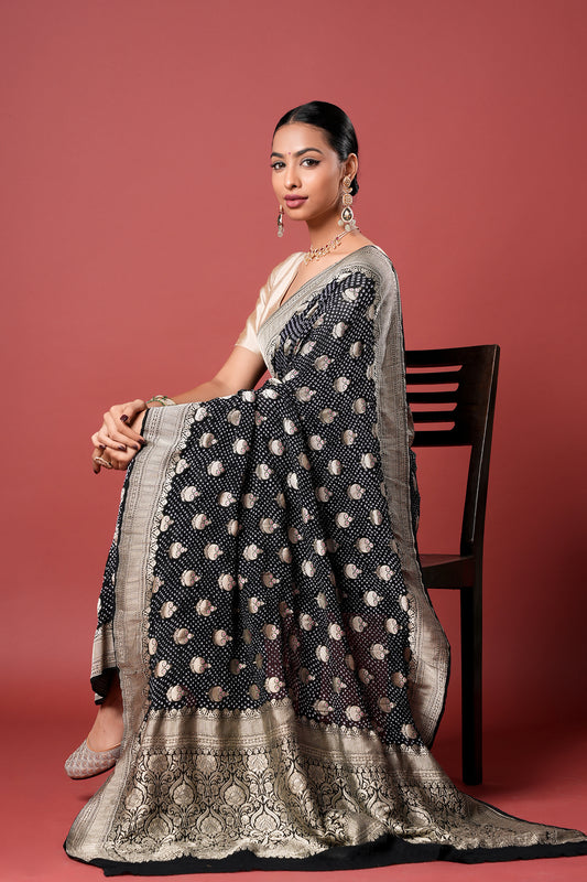 Pure Banarasi Georgette Bandhani Saree - Chandragatha