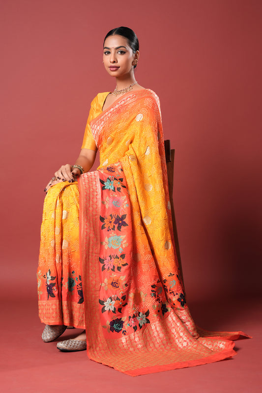 Pure Kanchepuram Silk Bandhani Saree - Agnika