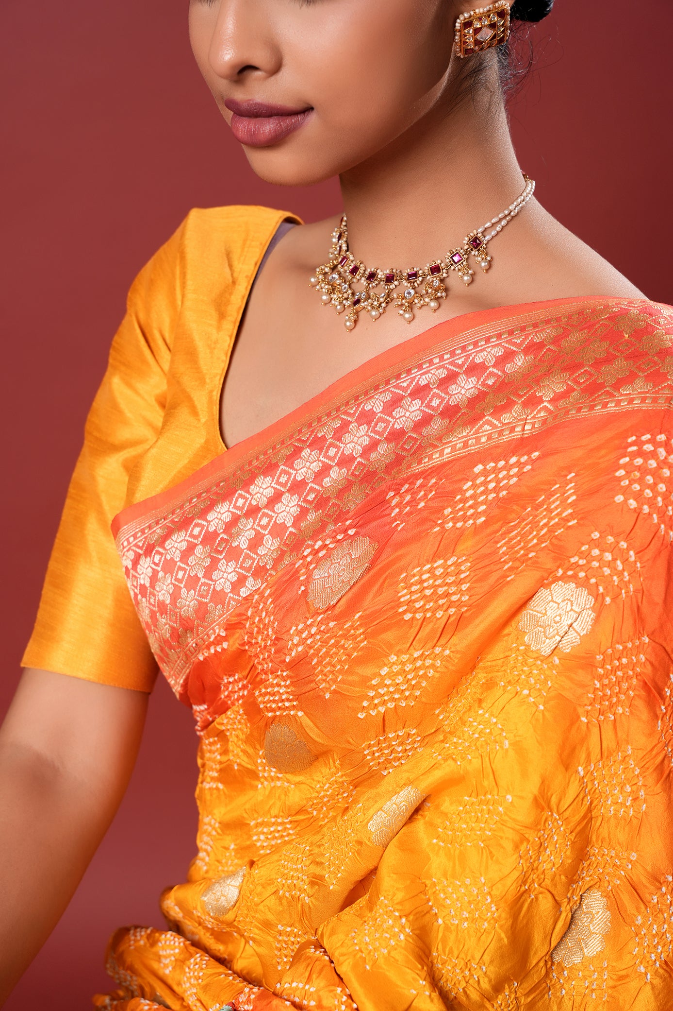 Pure Kanchepuram Silk Bandhani Saree - Agnika