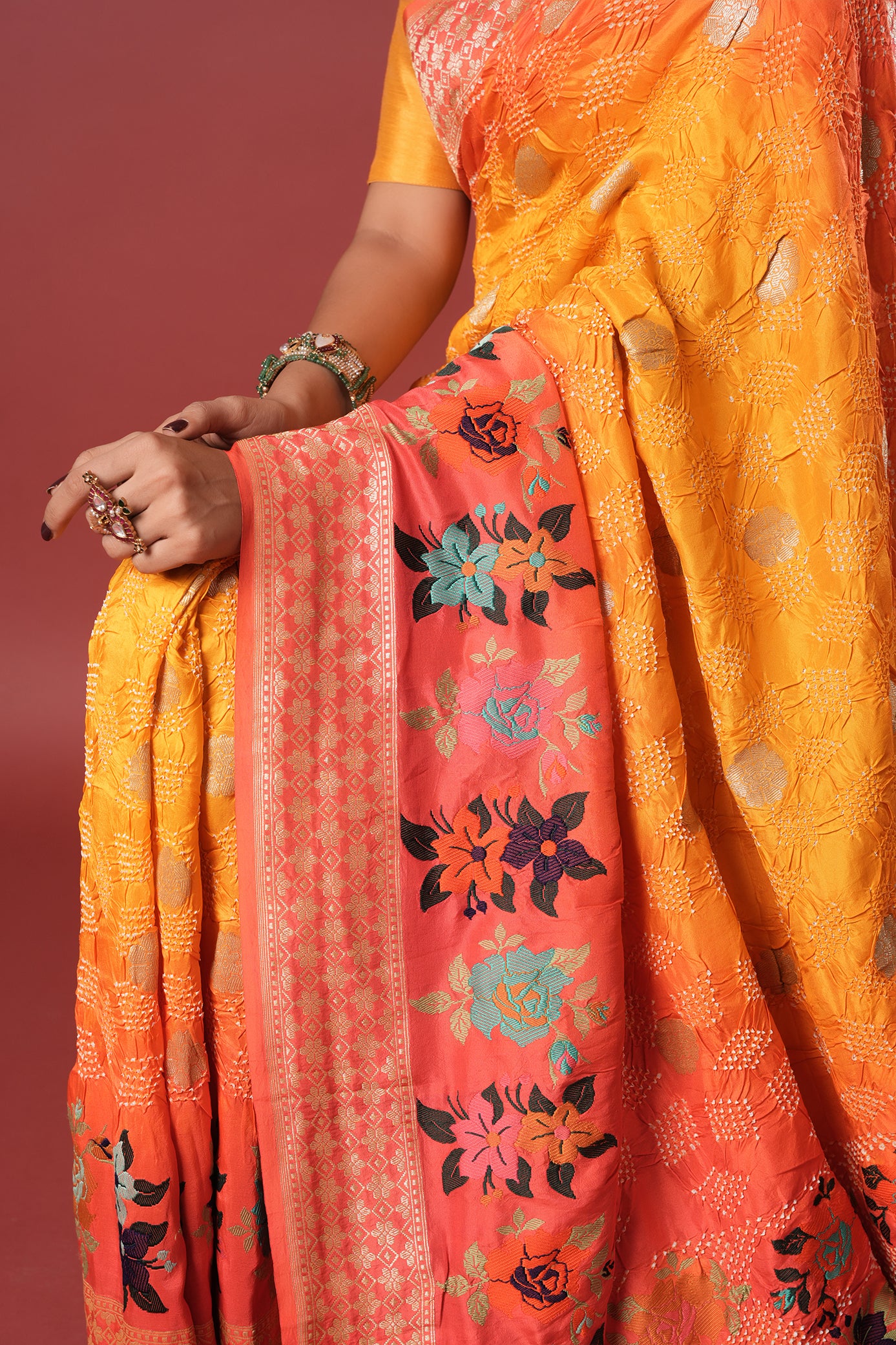 Pure Kanchepuram Silk Bandhani Saree - Agnika