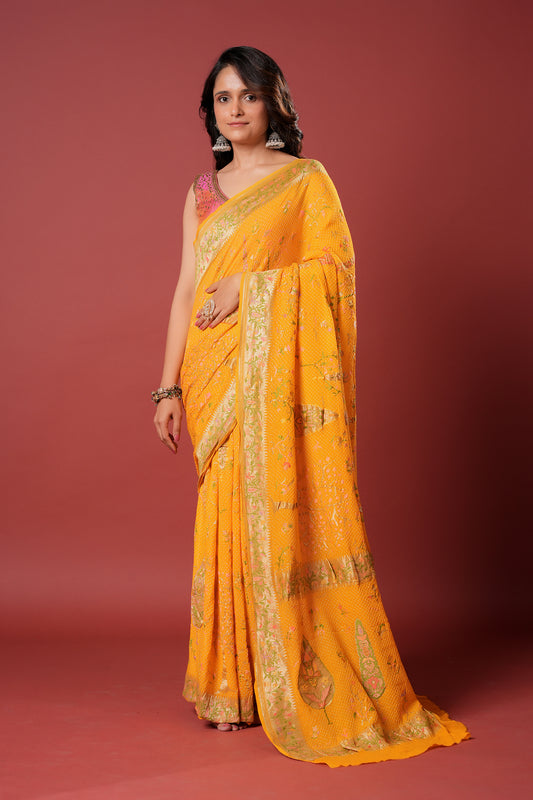 Pure Banarasi Georgette Bandhani Saree - Swarnika