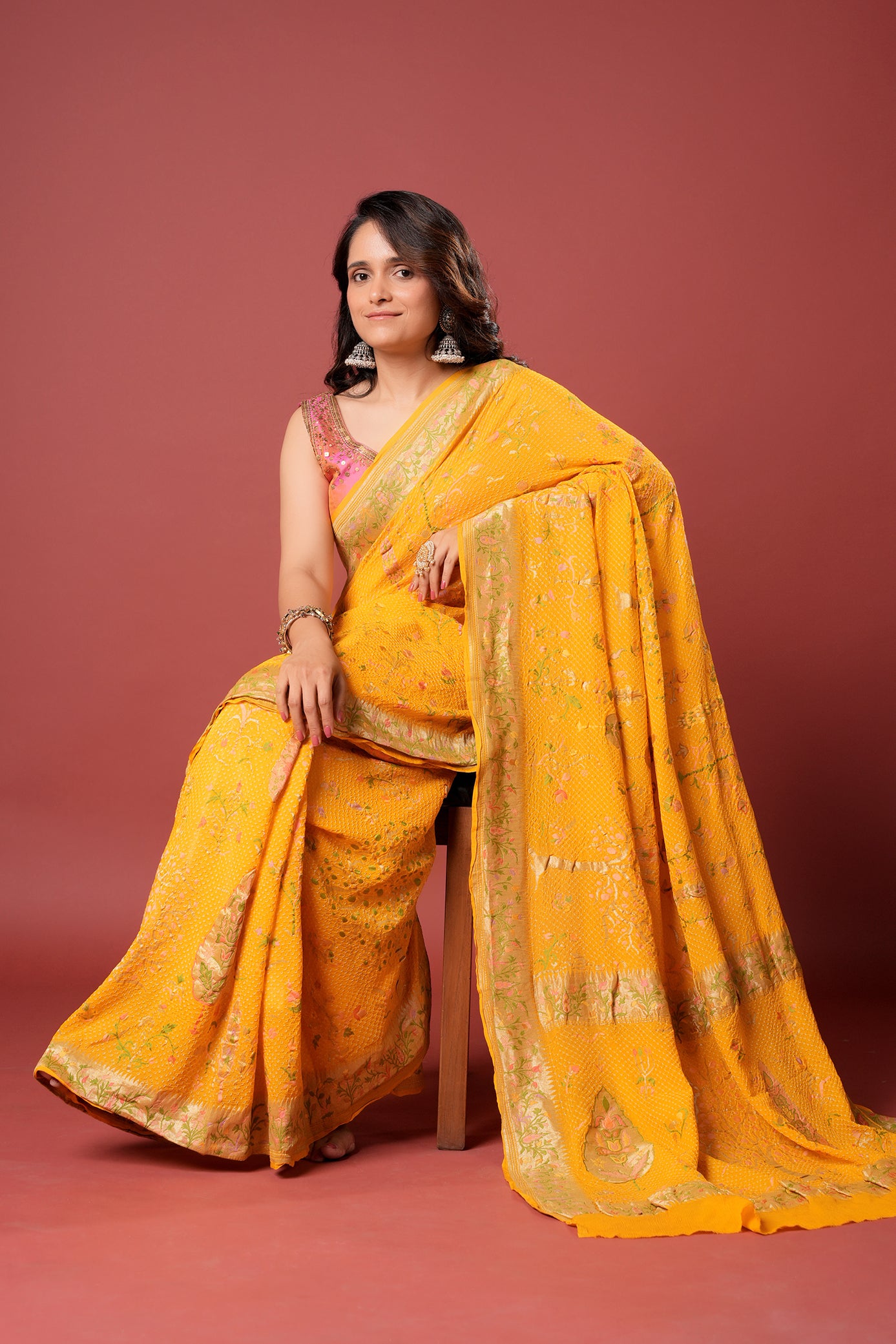 Pure Banarasi Georgette Bandhani Saree - Swarnika