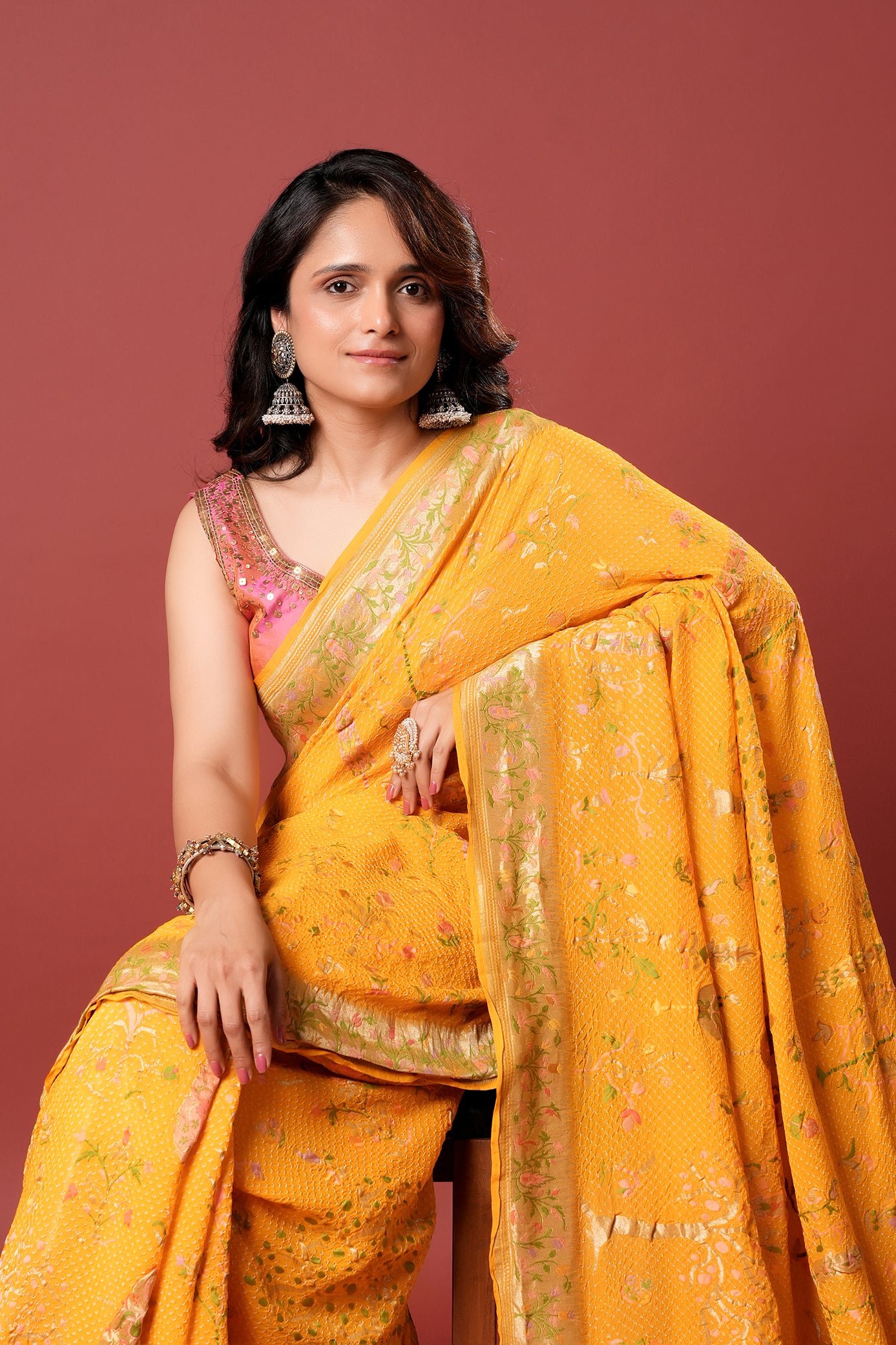 Pure Banarasi Georgette Bandhani Saree - Swarnika