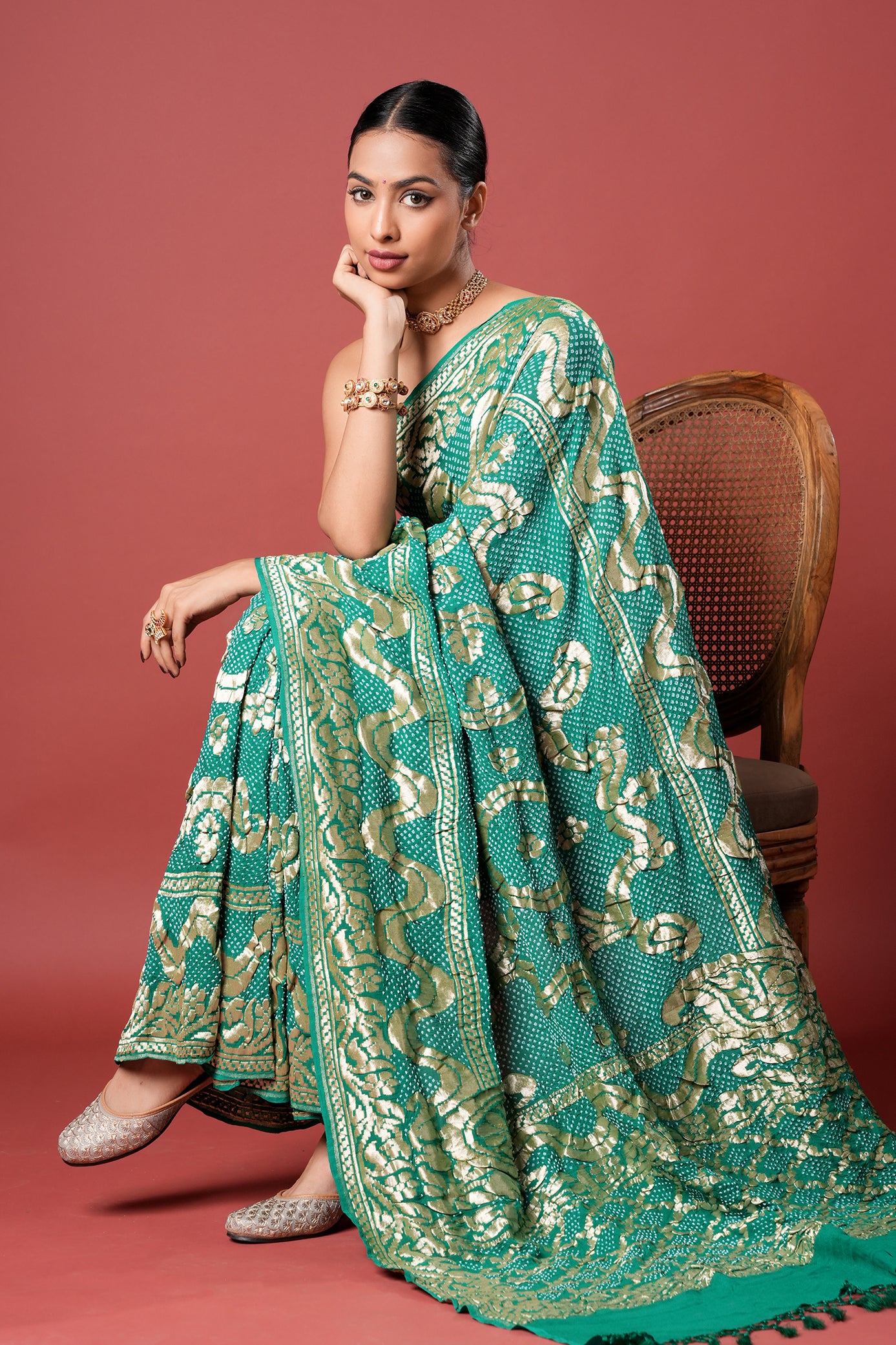 Pure Banarasi Georgette Bandhani Saree - Sharvani