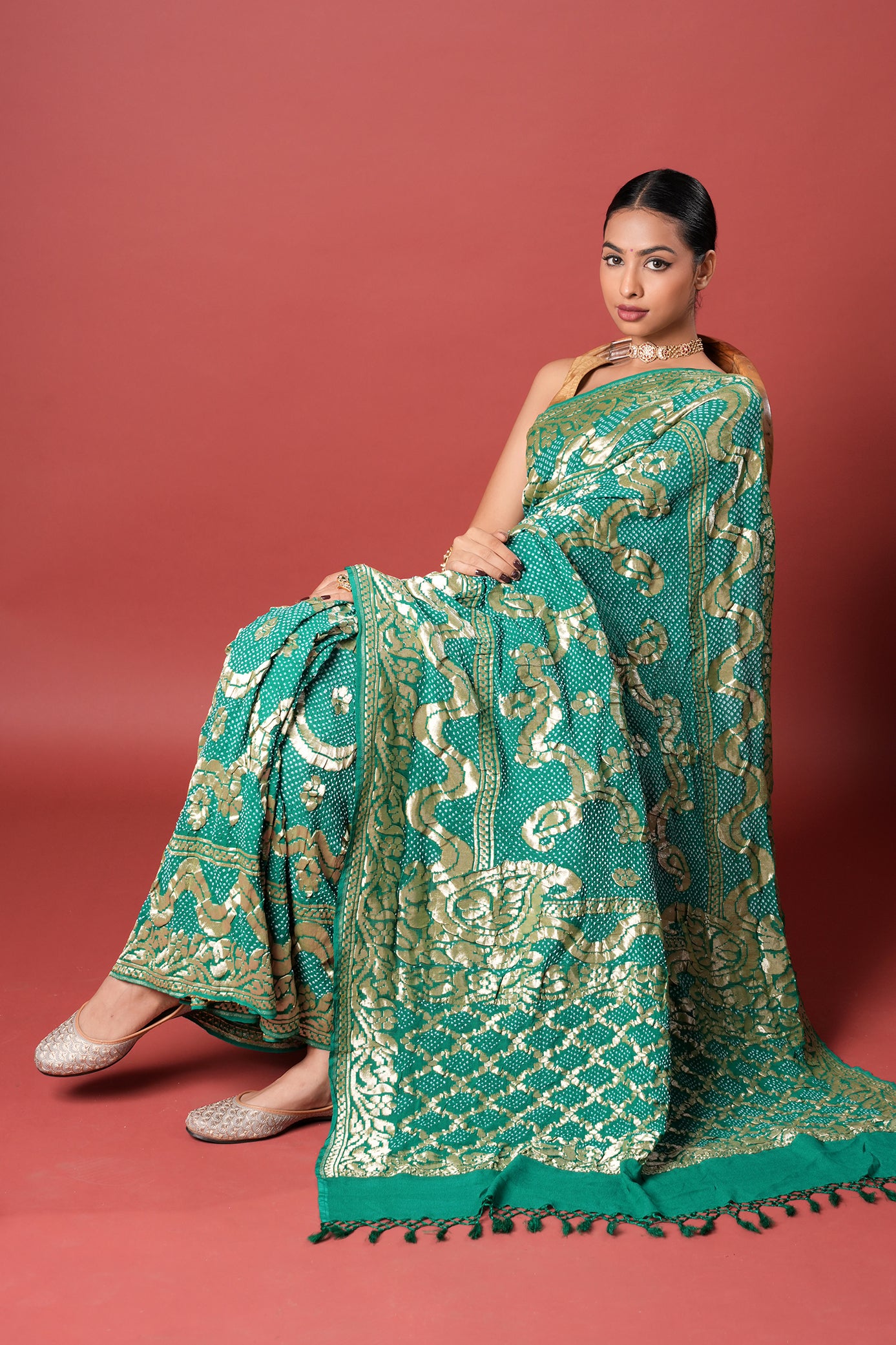 Pure Banarasi Georgette Bandhani Saree - Sharvani