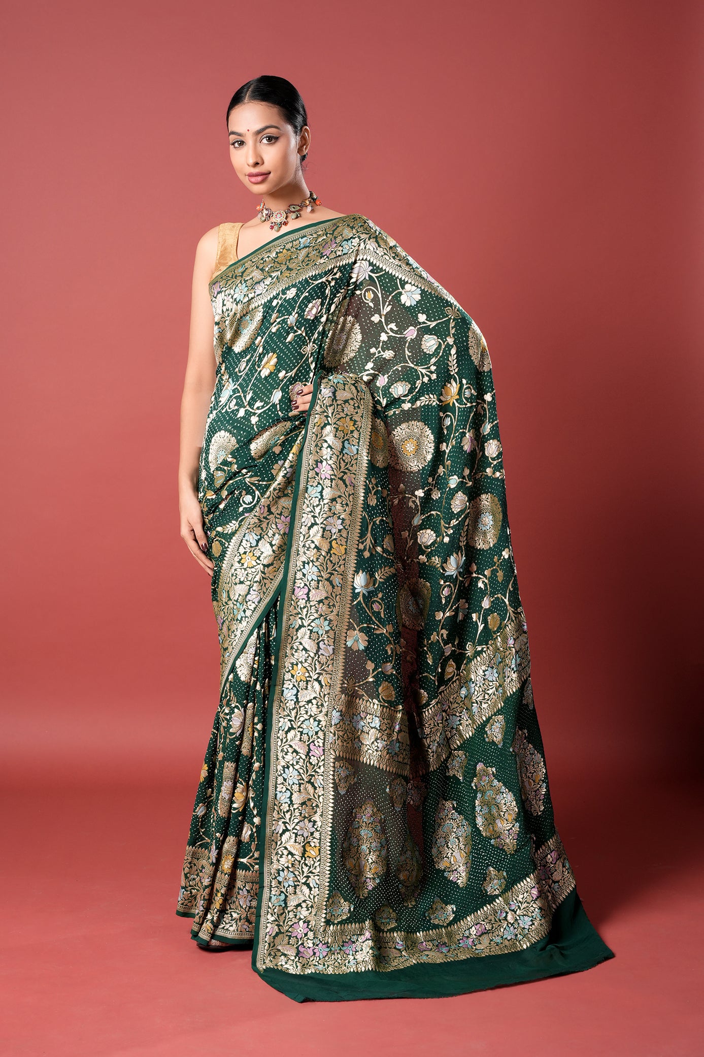 Pure Banarasi Georgette Bandhani Saree - Vrinda