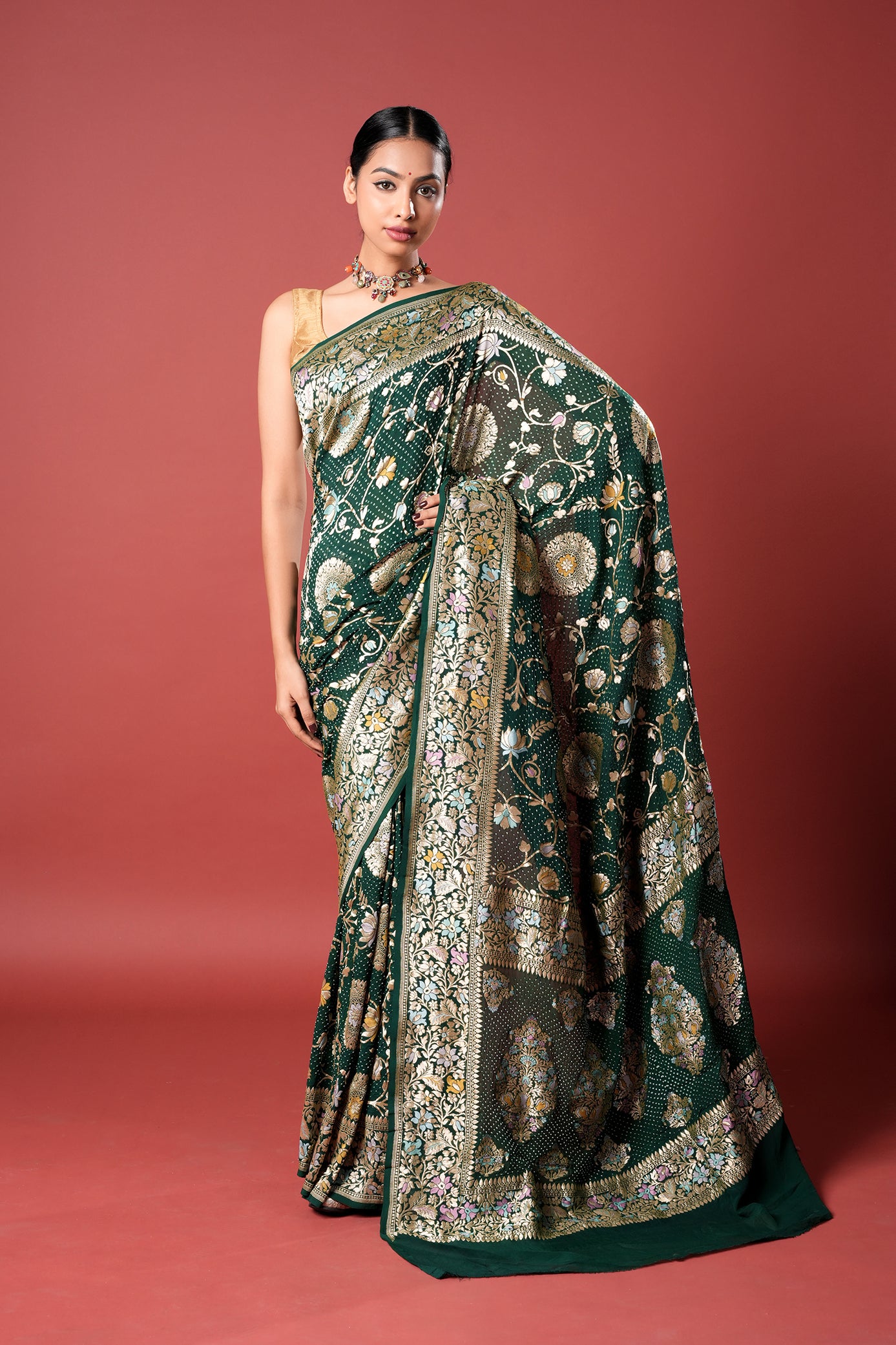 Pure Banarasi Georgette Bandhani Saree - Vrinda