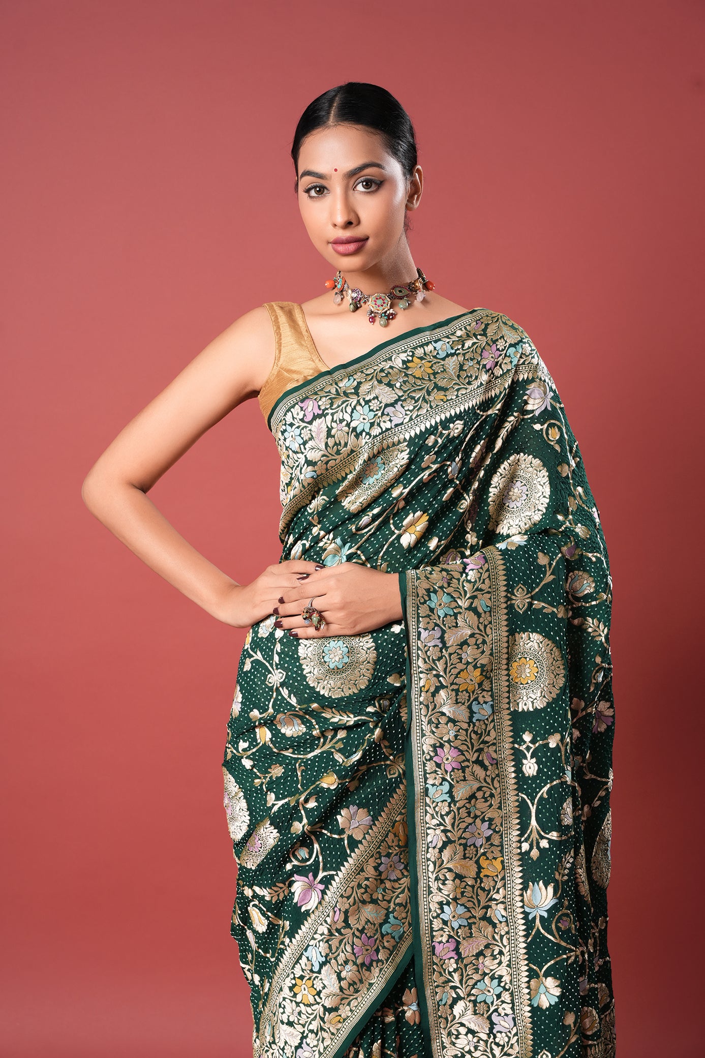 Pure Banarasi Georgette Bandhani Saree - Vrinda