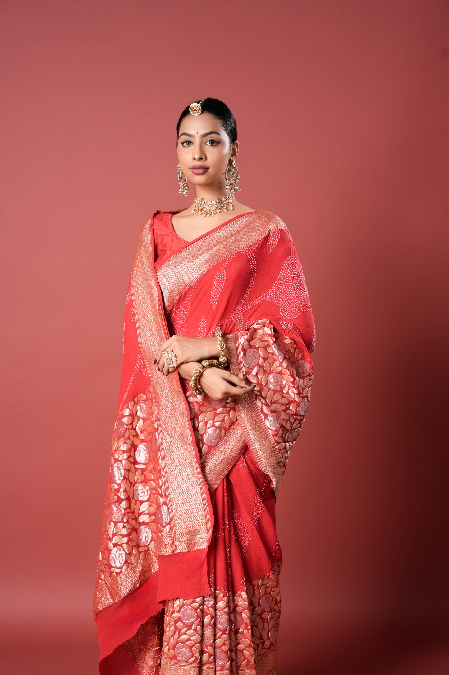 Pure Banarasi Georgette Bandhani Saree - Kusumroj