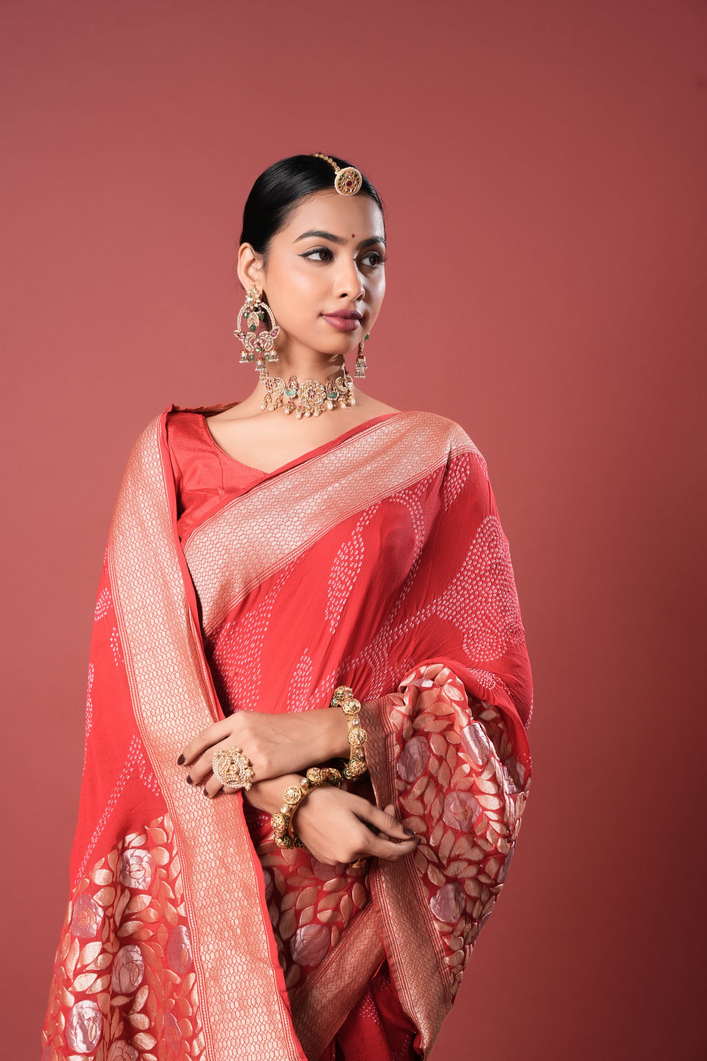 Pure Banarasi Georgette Bandhani Saree - Kusumroj
