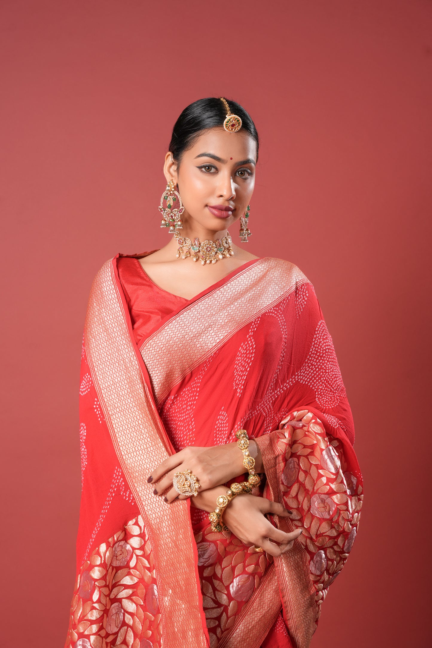 Pure Banarasi Georgette Bandhani Saree - Kusumroj