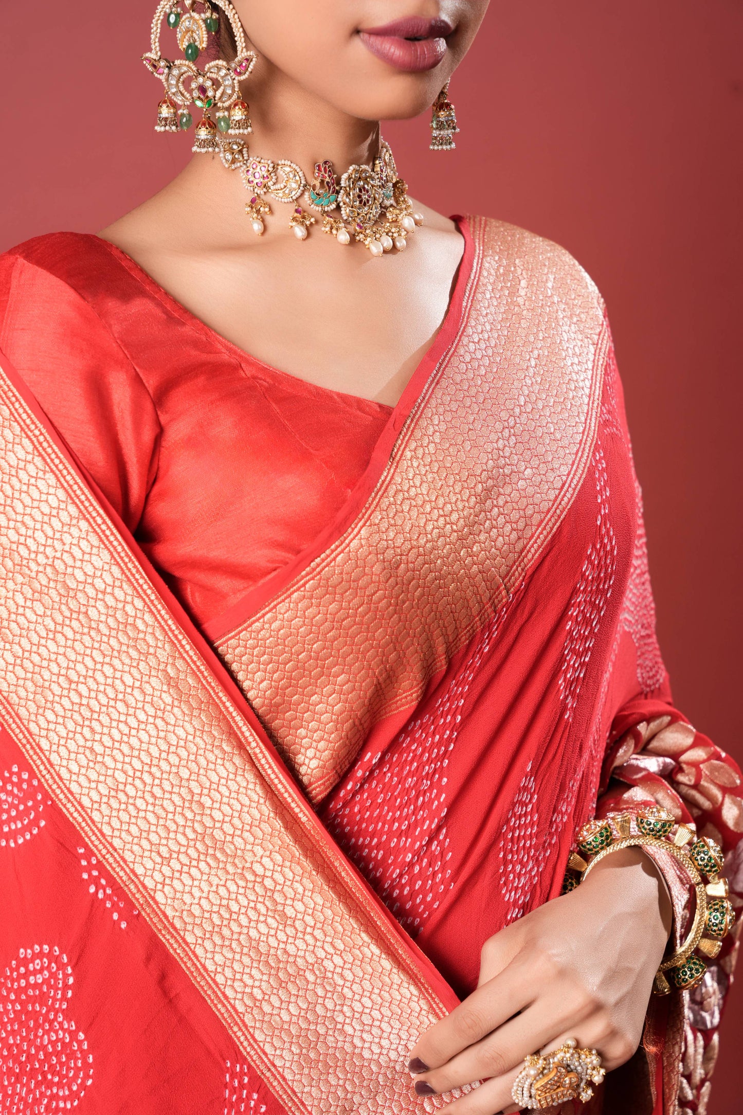 Pure Banarasi Georgette Bandhani Saree - Kusumroj