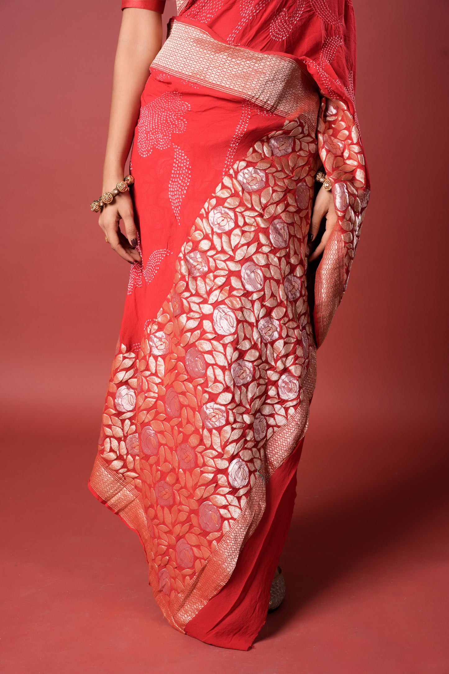 Pure Banarasi Georgette Bandhani Saree - Kusumroj